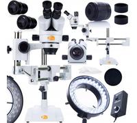 Juego de microscopio estéreo trinocular Jupiter Pro MSJP-T-SDMS1 con 56 luces LED | Ergonómico, 7-45 veces ampliable, giratorio 360°, distancia de trabajo amplia | laboratorio, industria, electrónica
