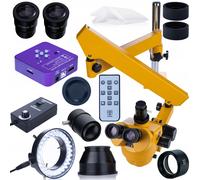 Juego de microscopio estéreo trinocular Rosfix Neptune Pro Orange Pro - Zoom de 7 a 45x, cámara 51MP 4K, lente Barlow 0.5X, 56 luces LED de anillo de atenuación
