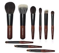 Juego de mini brochas de maquillaje, 9 brochas de maquillaje de cara completa, juego de brochas de maquillaje de pelo sintético y natural para rubor, sombra de ojos, ocultar, cepillo de cejas, con un