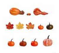 Juego de mini calabaza de espuma de 48 piezas con hojas de arce realistas y conos de pino para centro de mesa de Acción de Gracias, manualidades