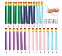 Juego de mini lápices - 30 lápices de madera cortos HB preafilados + 4 sacapuntas - 5 colores surtidos con gomas de borrar - Compacto, seguro y suave para escribir, dibujar, oficina, juegos, mini