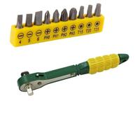 Juego de mini llaves de trinquete con accionamiento de 1/4 pulgadas, enchufes de 5-13 mm y 10 puntas de destornillador, núcleo de acero tratado térmicamente, diseño compacto y ligero para uso