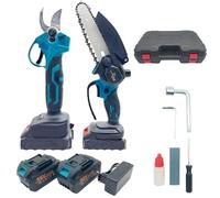Juego de mini motosierra eléctrica de 6 pulgadas y alicates eléctricos - Kit de poda completo con 2 baterías, tijeras eléctricas de jardín