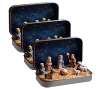 Juego de mini pesebre navideño en una caja de lata, adornos de la natividad de Jesús, figuras de resina 3D de la Sagrada Familia y Bebé-Jesús, decoración portátil de Belén de bolsillo, para interior