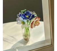 Juego de mini ramo de flores de cristal, pequeñas flores de vidrio sopladas a mano con tallos, figuras florales de cristal en miniatura, centros de mesa de ramo de flores silvestres, regalo para el