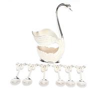 Juego de minicubiertos estilo UE de 6 piezas, color blanco plateado, con base de cisne, aleación de zinc para postres, té y café (cuchar de+plata)