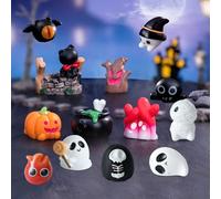 Juego de minifiguras decorativas de Halloween, 13 piezas, de resina, figuras en miniatura, decoración de calabaza, murciélagos fantasmas, Halloween, pequeña figura para decoración de Halloween