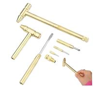 Juego de minimartillo, destornillador de martillo de metal dorado 6 en 1, multiherramienta pequeña portátil para reparar relojes, joyas y otras piezas pequeñas