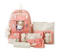 Juego de mochila, 5 bolsas de libros de alta capacidad para estudiantes intermedios, mochila para mujer con bolsa de hombro, bolsas de lápices, bolsa de mano, pines de bolsa de cuerda y colgantes