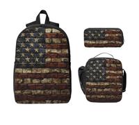 Juego de mochila con bandera de Estados Unidos para niñas y niños con bolsa de almuerzo, estuche para lápices, diseño de camuflaje con bandera estadounidense, 3 piezas, bolsas escolares, lonchera