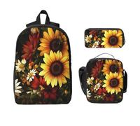 Juego de mochila con diseño de margaritas de girasol para niñas y niños con bolsa de almuerzo, estuche para lápices, flores florales, bolsas escolares, lonchera aislada, regalos para mujeres y hombres