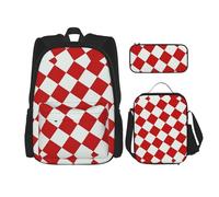 Juego de mochila con estampado de romance rojo de rejilla de celosía, mochila y estuche para lápices para viajes casuales universitarios, color negro, talla única, Black, Talla única