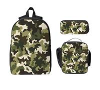 Juego de mochila de camuflaje azul marino para niñas y niños con bolsa de almuerzo, estuche de lápices de camuflaje militar, 3 piezas, bolsas escolares, lonchera aislada, regalos para mujeres y