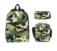 Juego de mochila de camuflaje para niñas y niños con bolsa de almuerzo, estuche para lápices, camuflaje militar, 3 piezas, bolsas escolares, lonchera aislada, regalos para mujeres y hombres