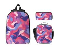 Juego de mochila de camuflaje rosa para niñas y niños con bolsa de almuerzo, estuche para lápices, camuflaje militar, 3 piezas, bolsas escolares, lonchera aislada, regalos para mujeres y hombres
