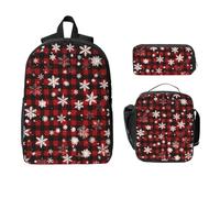Juego de mochila de copo de nieve de Navidad para niñas y niños con bolsa de almuerzo, estuche para lápices, 3 piezas, bolsas escolares, lonchera aislada, regalos para mujeres y hombres