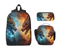 Juego de mochila de dragón para niñas y niños con bolsa de almuerzo, estuche para lápices, animales de fantasía, bolsas escolares, lonchera aislada, regalos para mujeres y hombres