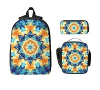 Juego de mochila de flores étnicas para niñas y niños con bolsa de almuerzo, estuche para lápices, mandala floral, 3 piezas, bolsas escolares, lonchera aislada, regalos para mujeres y hombres