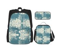 Juego de mochila de lujo con estampado de hojas, lonchera y estuche para lápices para viajes casuales universitarios, color negro, talla única, Black, Talla única