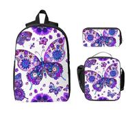 Juego de mochila de mariposa étnica para niñas y niños con bolsa de almuerzo, estuche para lápices, diseño de mandala y flores, 3 piezas, bolsas escolares, lonchera aislada, regalos para mujeres y