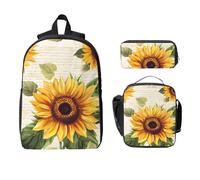 Juego de mochila de papel con girasoles para niñas y niños con bolsa de almuerzo, estuche para lápices, 3 piezas, bolsas escolares, lonchera aislada, regalos para mujeres y hombres