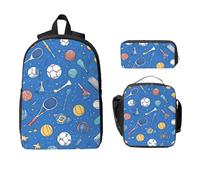 Juego de mochila de tenis de fútbol para niñas y niños con bolsa de almuerzo, estuche para lápices, pelota deportiva, 3 piezas, bolsas escolares, lonchera aislada, regalos para mujeres y hombres