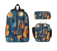 Juego de mochila de violín para violonchelo para niñas y niños con bolsa de almuerzo, estuche para lápices, música colorida, 3 piezas, bolsas escolares, lonchera aislada, regalos para mujeres y