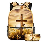 Juego de mochila definitivo con estuche, da rienda suelta a tu estilo y mantente organizado, cruz amarilla de Pascua, multicolor, B：29.4x20x40cm P：19x7.5x3.8cm, Mochilas de día