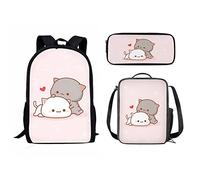Juego de mochila escolar de 3 piezas, bolsa de viaje con lonchera aislada y estuche para lápices, para niñas, niños, mujeres y hombres, Cartoon Cats Pr, Talla única, Mochilas de día