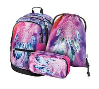 Juego de mochila escolar de 3 piezas, mochila escolar a partir de 3 ° grado, mochila escolar primaria con correa de pecho, mochila escolar ergonómica, atrapasueños, Juego de mochila escolar