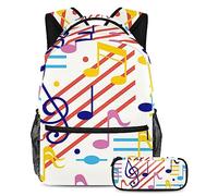 Juego de mochila escolar para adolescentes, mochila con estuche para l醦ices para primaria, secundaria, secundaria, notas musicales coloridas y clave