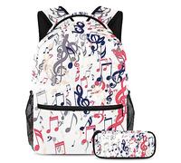 Juego de mochila escolar para adolescentes, mochila con estuche para l醦ices para primaria, secundaria, secundaria, notas musicales coloridas, clave de graves y agudos