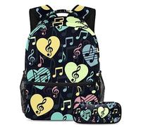 Juego de mochila escolar para adolescentes, mochila con estuche para l醦ices para primaria, secundaria, secundaria, color con clave de m鷖ica y notas