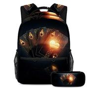 Juego de mochila escolar para adolescentes, mochila para estudiantes, mochila con estuche para l醦ices para primaria, juego de cartas de as y oro negro