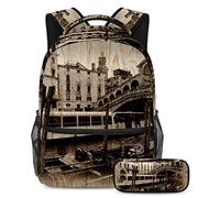 Juego de mochila escolar para adolescentes y niños, mochila para estudiantes con estuche para lápices para la escuela - Puente de Rialto y el Canal Grande en Venecia, multicolor, Talla única, Juegos