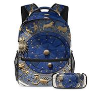 Juego de mochila escolar para adolescentes y niños, mochila para estudiantes con estuche para lápices para la escuela - Reloj Venecia Arquitectura Monumento, multicolor, Talla única, Juegos de