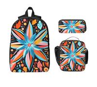 Juego de mochila étnica abstracta para niñas y niños con bolsa de almuerzo, estuche para lápices, flores aztecas, 3 piezas, bolsas escolares, lonchera aislada, regalos para mujeres y hombres
