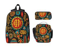 Juego de mochila étnica africana para niñas y niños con bolsa de almuerzo, estuche para lápices, 3 piezas, bolsas escolares aisladas, lonchera, regalos para mujeres y hombres