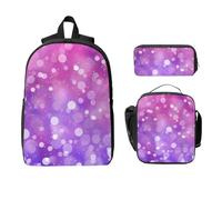 Juego de mochila Galaxy Dot para niñas y niños con bolsa de almuerzo, estuche para lápices, color rosa y morado, 3 piezas, bolsas escolares, lonchera aislada, regalos para mujeres y hombres