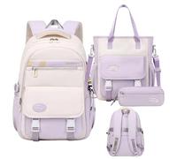 Juego de mochila genérico, School Bookbag, Kids Knapsack with Tote Bag and Pen Pouch, Lightweight Comfortable Design, Spacious Straps for Travel, Outdoor, Commute, Preschool, Púrpura