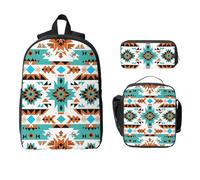 Juego de mochila geométrica étnica azteca para niñas y niños con bolsa de almuerzo, estuche para lápices, bolsas escolares indias, lonchera aislada, regalos para mujeres y hombres