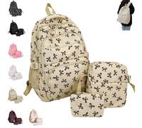 Juego de mochila para niñas, 3 bolsas de nailon de gran capacidad con bonito patrón de lazo, ideal para la escuela y el uso diario, White