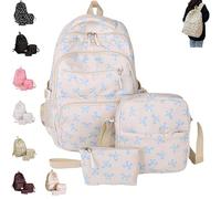 Juego de mochila para niñas, 3 bolsas de nailon de gran capacidad con bonito patrón de lazo, ideal para la escuela y el uso diario, Blue