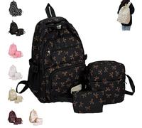 Juego de mochila para niñas, 3 bolsas de nailon de gran capacidad con bonito patrón de lazo, ideal para la escuela y el uso diario, Brown