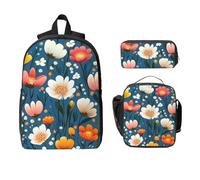 Juego de mochila para plantas de primavera para niñas y niños con bolsa de almuerzo, estuche para lápices, flores coloridas, 3 piezas, bolsas escolares, lonchera aislada, regalos para mujeres y
