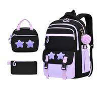 Juego de mochila y para niña, 3 piezas, diseño de estrellas, morado, Siehe Beschreibung, Ver descripción