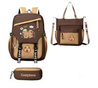 Juego de mochilas Capybara, cartulina casual, estuche de lápiz de silicona con lápices-3 partes con bolsa de estudio y mochila impermeable en diseño de dibujos animados, ideal para el c, a, Se référer