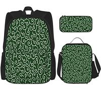 Juego de mochilas de 3 piezas con patrón japonés antiguo tradicional con ramas rizadas abstractas y hojas asiáticas bolsa escolar pluma, color, 5.0cm*10.5cm*20.5cm, Estuche para lápices