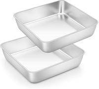 Juego de moldes cuadrados para tartas de 8 pulgadas (2 piezas), hechos de acero inoxidable, perfectos para hornear y asar. Ideal para cumpleaños, Navidad y bodas, estos moldes son duraderos y