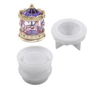 Juego de moldes de resina de silicona con tapa | Molde de fundición de carrusel para tazas y pequeños proyectos de almacenamiento con diseño de 2 piezas, 90 x 69 mm